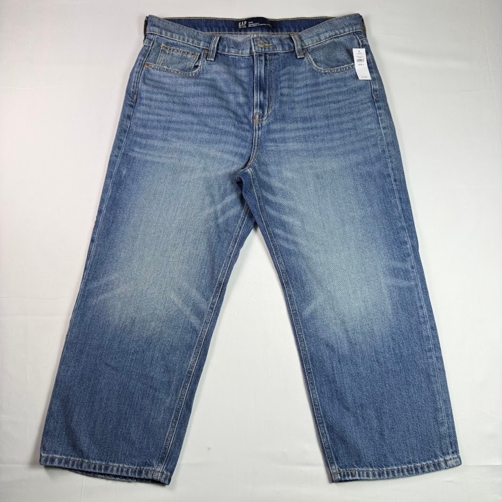 Gap Supersoft Relaxed Straight Crop Jeans Blue Medium Wash 12/31L NEW